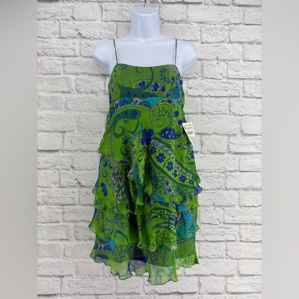 Zara Babydoll Paisley Ruffle Skirt Strappy Mini Dress Silk‎ XS New